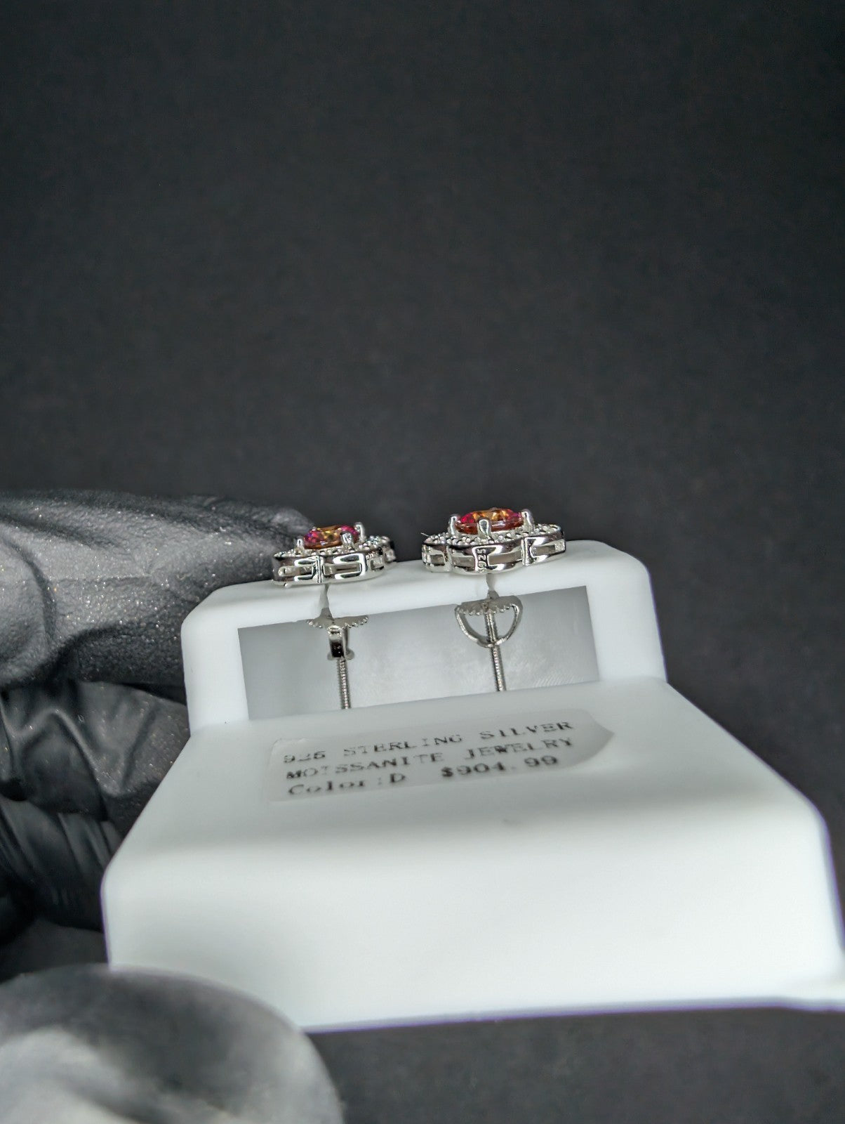 Solid 925 Sterling Silver GRA Certified Red Moissanite w/ Flower Halo Studs