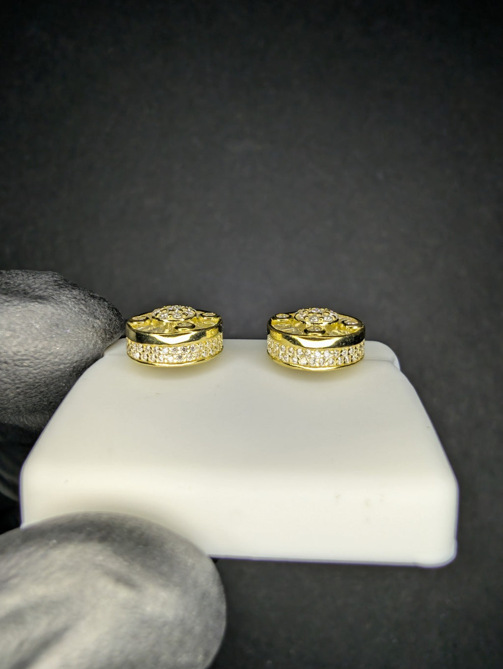 Gold over 925 Silver VVS D Moissanite Round Cluster w/ Hidden Halo Studs