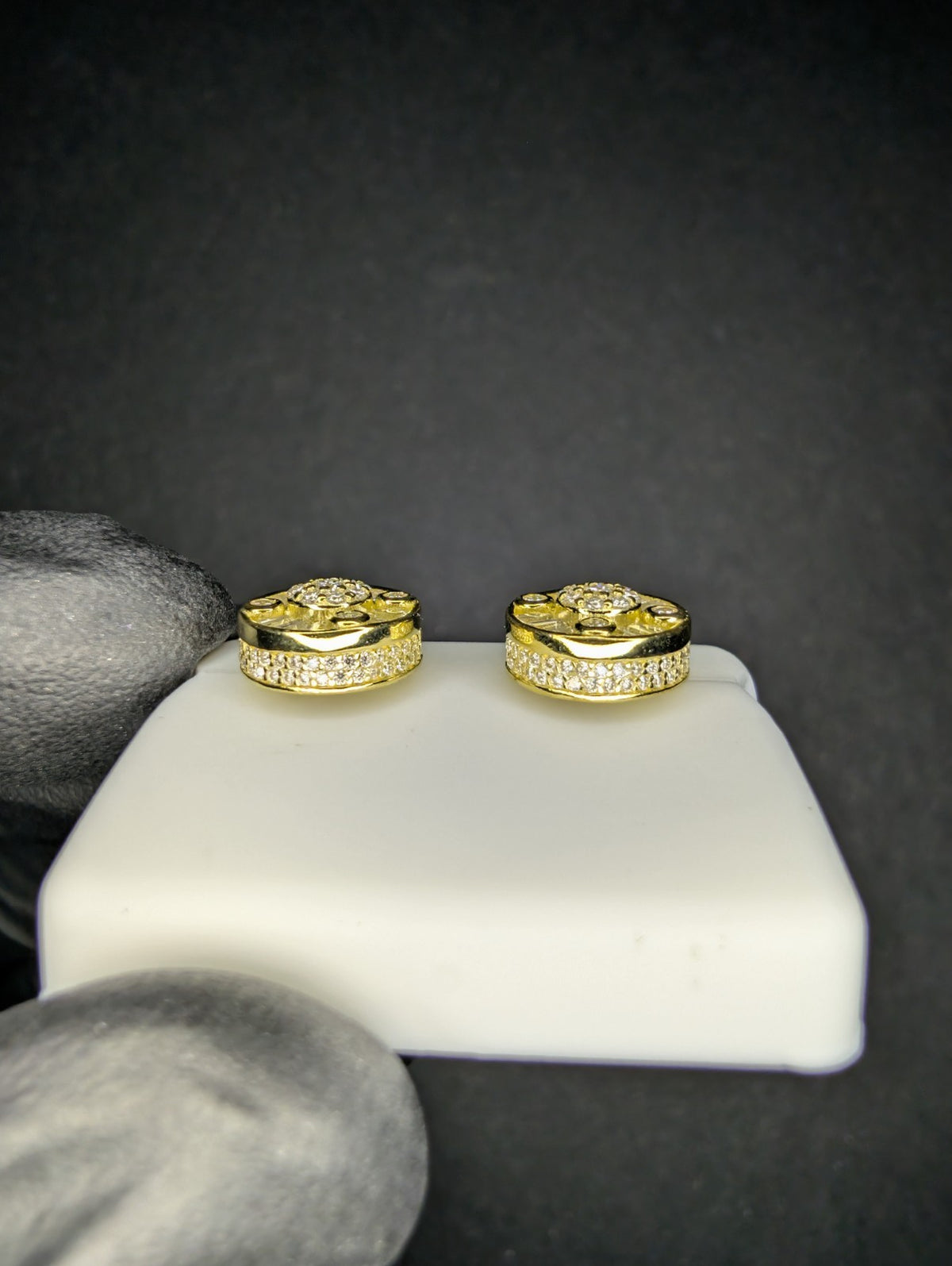 Gold over 925 Silver VVS D Moissanite Round Cluster w/ Hidden Halo Studs