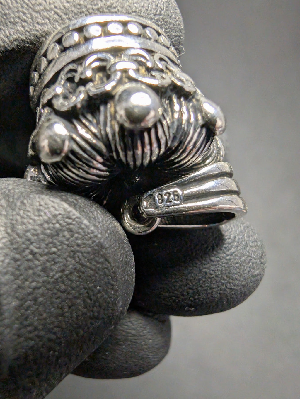 Solid 925 Sterling Silver Oxidized 3D Crown Pendant
