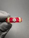 Vintage Solid 14k Gold Red Enamel Band Ring Size 5 with Diamond  Flower Accent