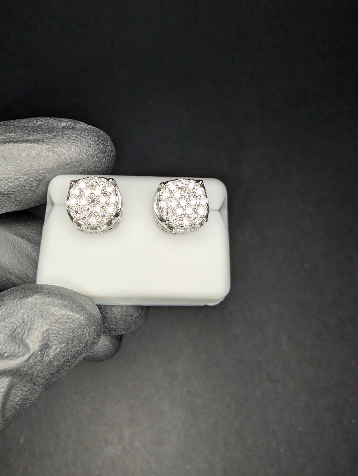 Solid 925 Sterling Silver VVS D Moissanite 9.7mm Crown Cluster Studs