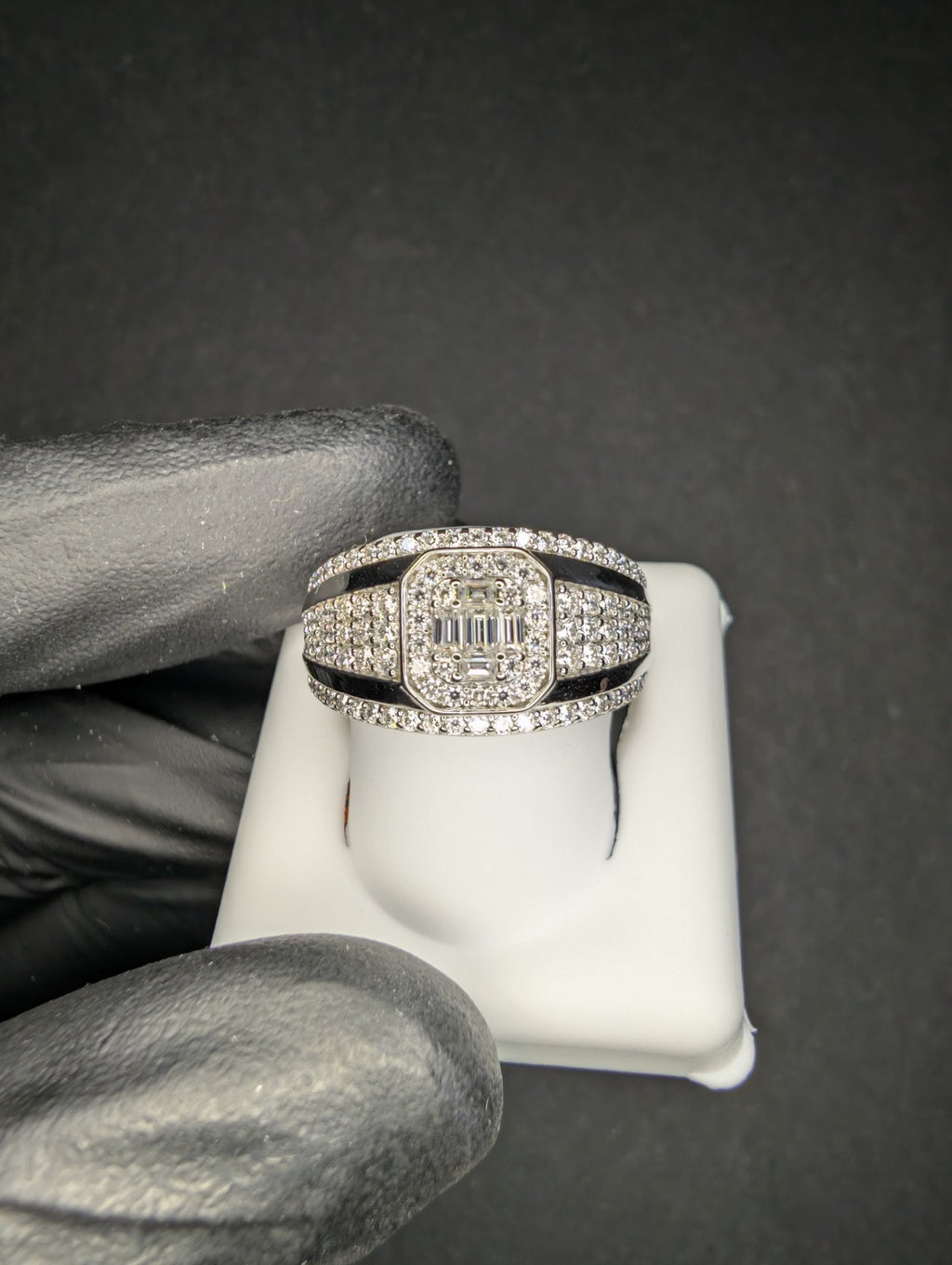 Solid 925 Silver VVS Round & Baguette Moissanite Statement Band Ring Size 9