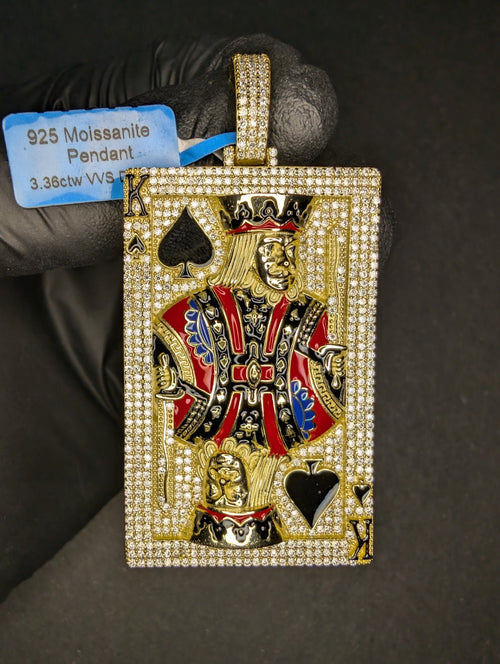Gold over Solid 925 Sterling Silver Icy VVS Moissanite King of Spades Pendant
