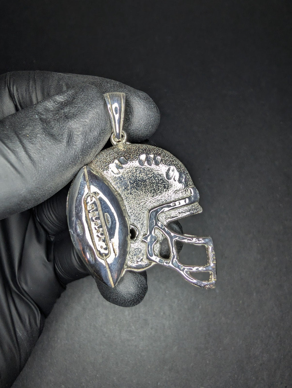 Solid 925 Sterling Silver Football and Helmet Pendant