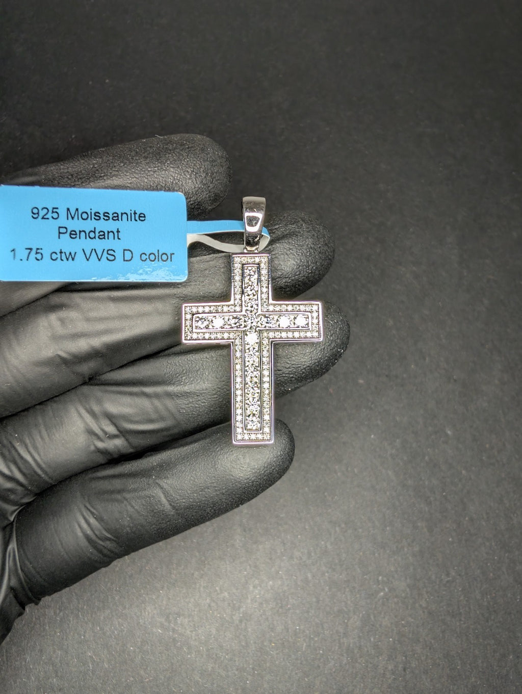 Solid 925 Silver Iced Out VVS Moissanite Double-lined Frame Cross Pendant