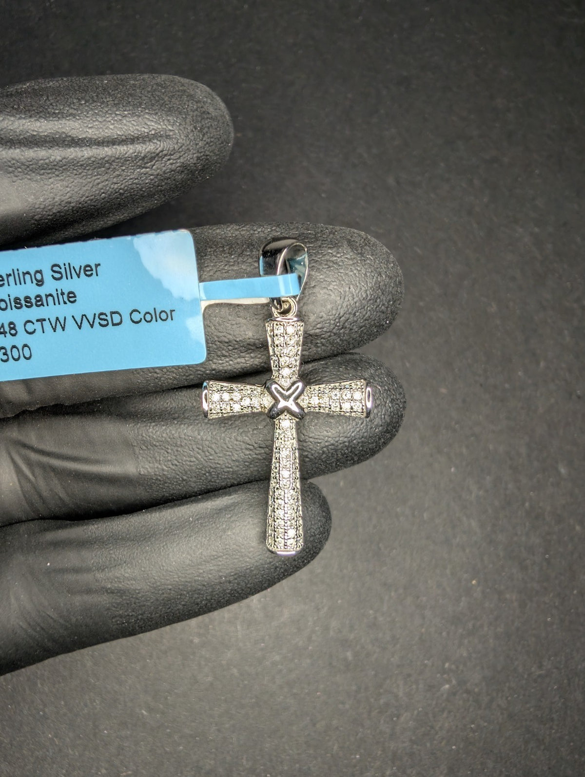 Solid 925 Sterling Silver VVS D Moissanite Pave X Cross Pendant