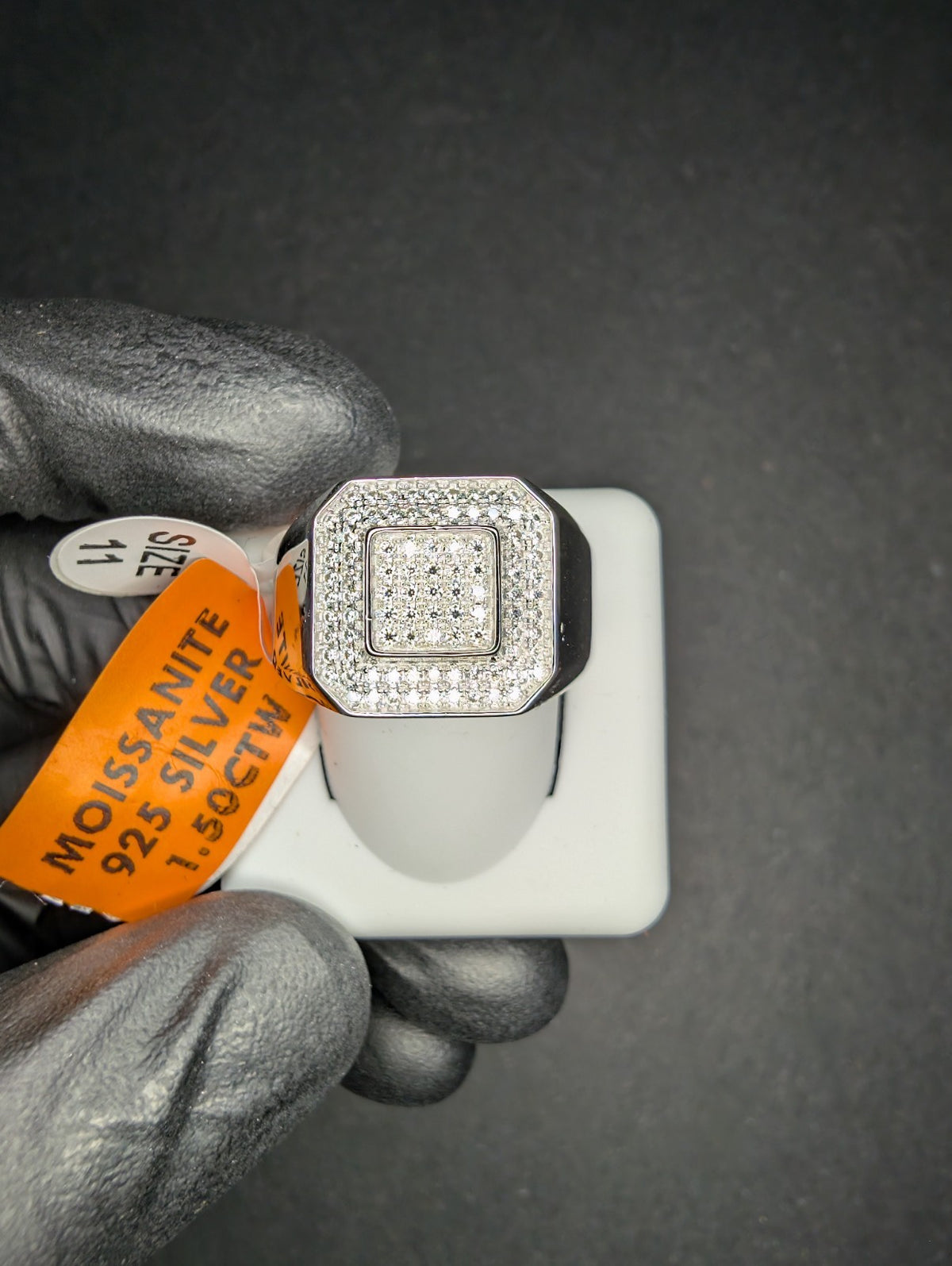 Solid 925 Sterling Silver Iced Out VVS D  Moissanite Squared Bling Ring Size 11