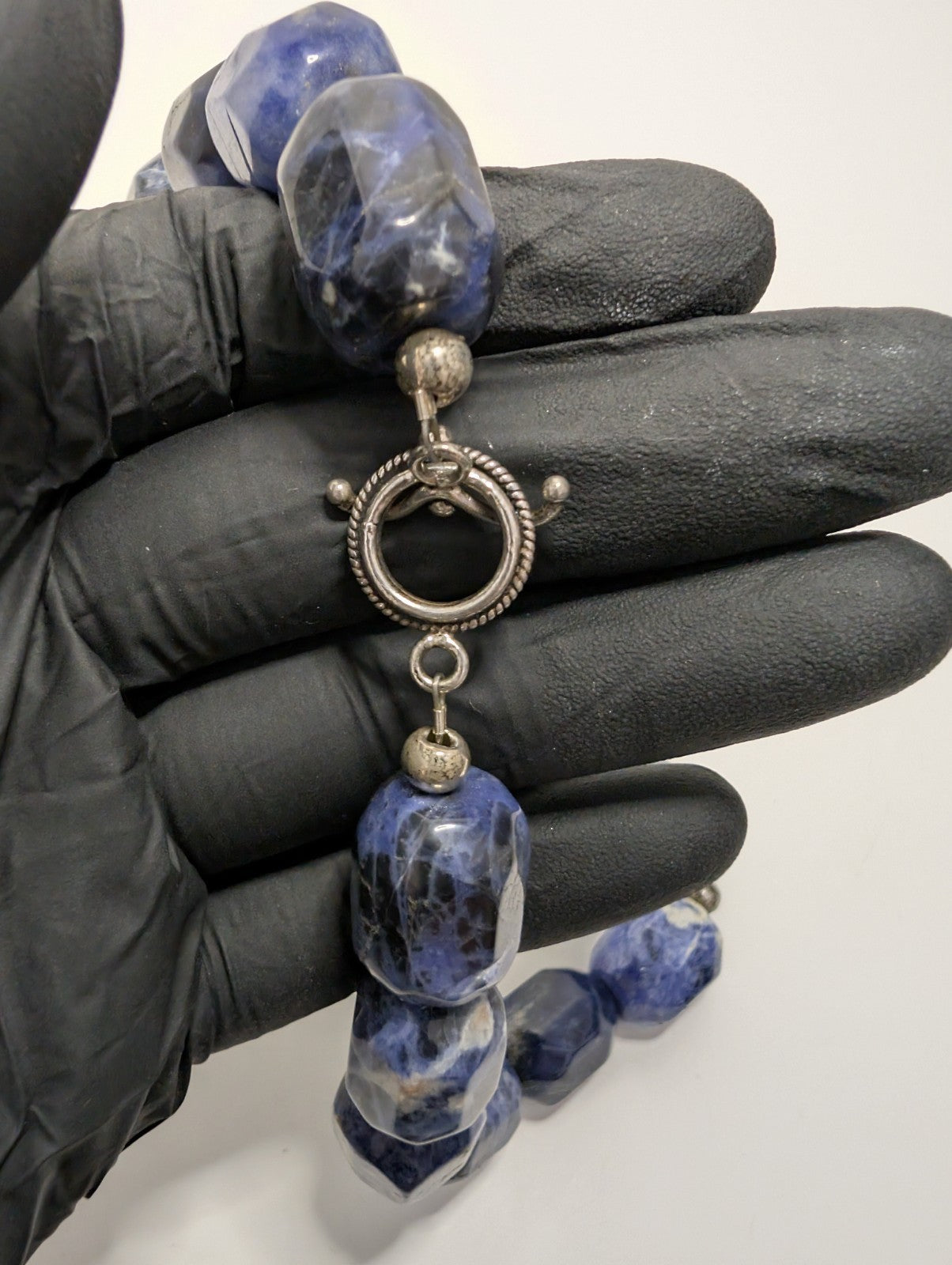 Vintage 925 Sterling Silver Toggle Clasp 18in 16mm Sodalite Necklace