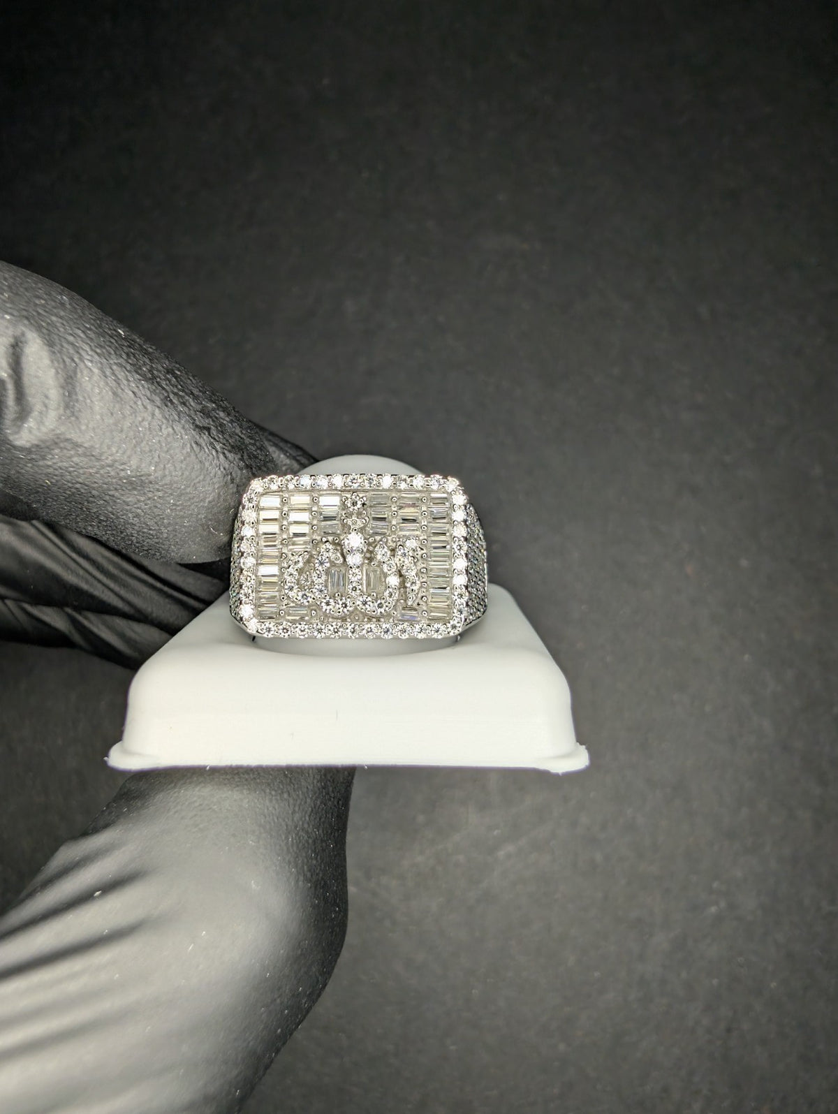 Solid 925 Sterling Silver Iced Out VVS D Moissanite Allah Ring Size 10