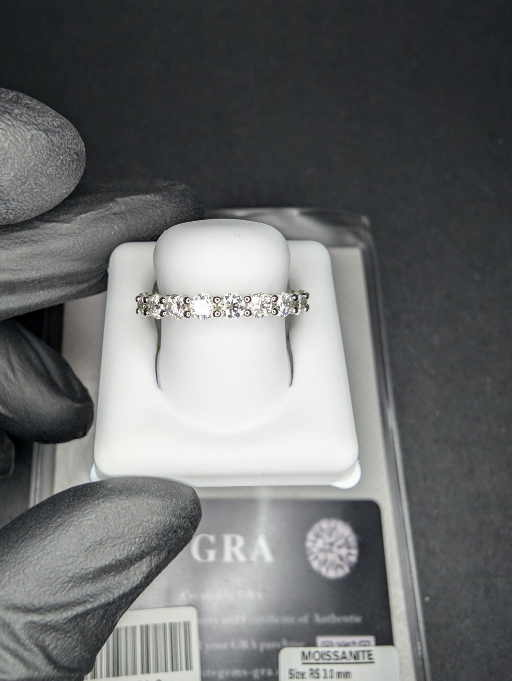 Solid 925 Sterling Silver GRA Certified Moissanite Eternity Band Ring Size 9