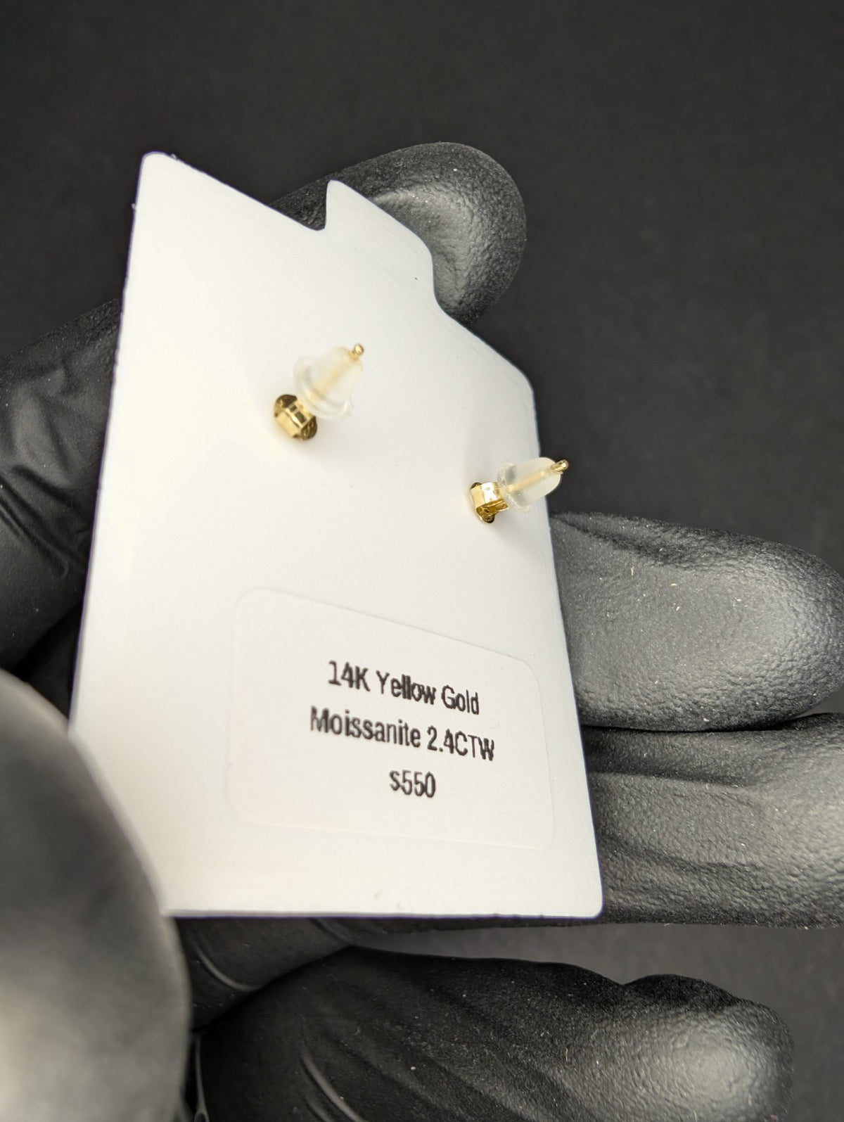 Solid 14K Yellow Gold VVS D 7.0mm Round Cut Moissanite Solitaire Studs 2.4ctw