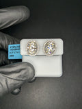 Solid 925 Silver VVS D Moissanite Oval Solitaire with Halo Stud Earrings 6.37ctw