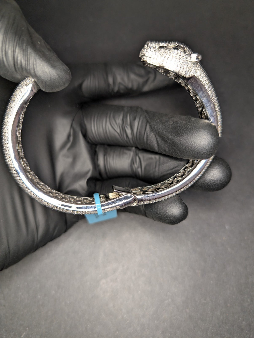 Solid 925 Silver Iced Out VVS D Moissanite Hinged Panther Bangle Bracelet