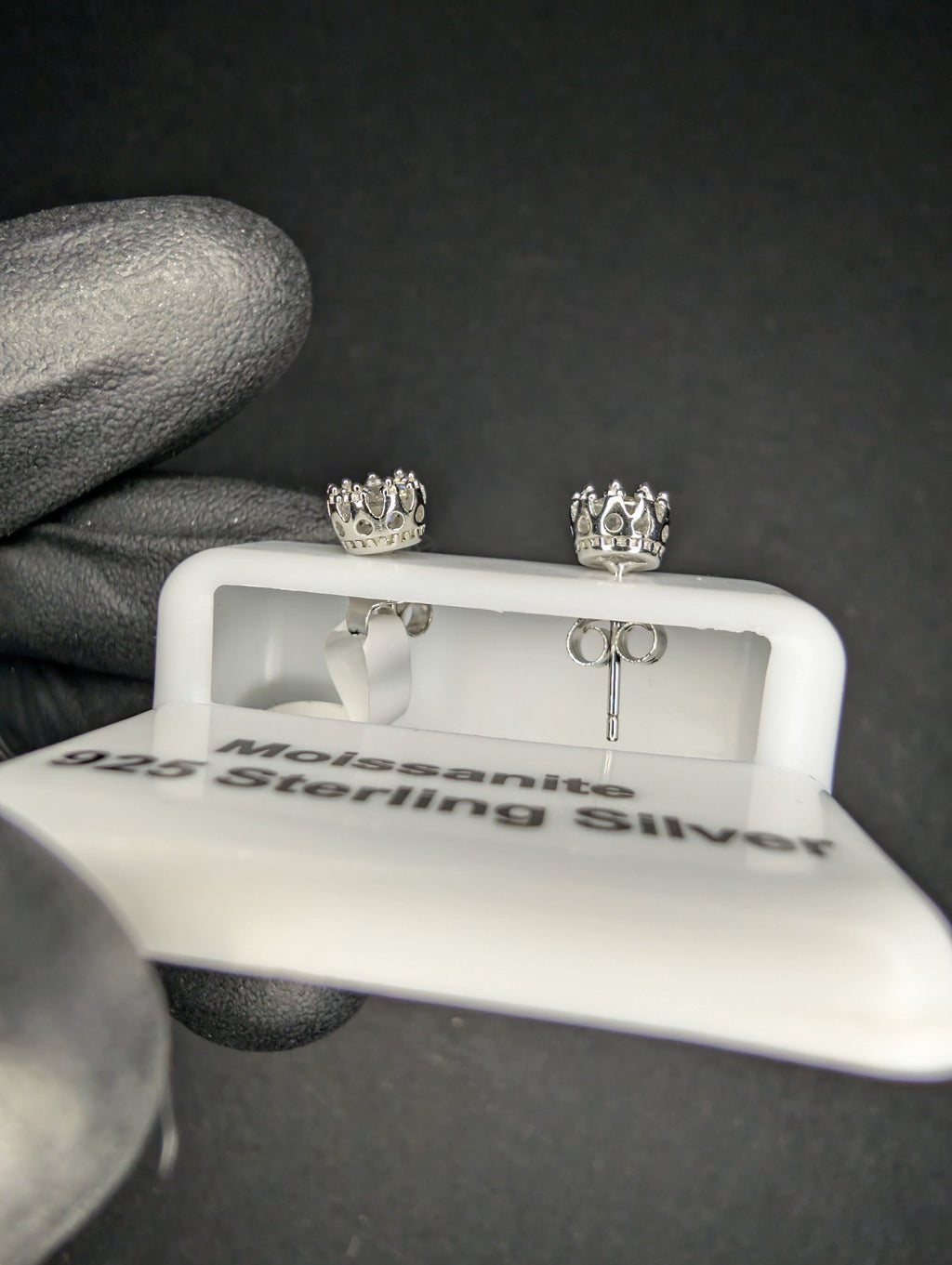 Solid 925 Sterling Silver VVS D Moissanite Solitaire Studs in Crown Setting