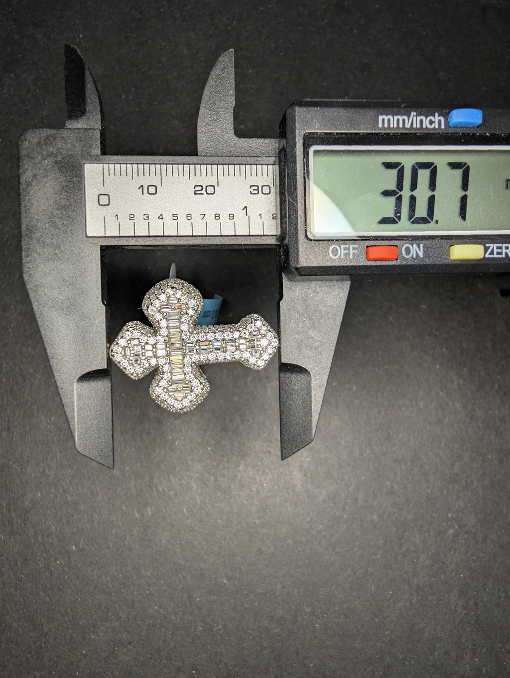 Solid 925 Sterling Silver VVS D Baguette and Round Moissanite Cross Ring Size 9