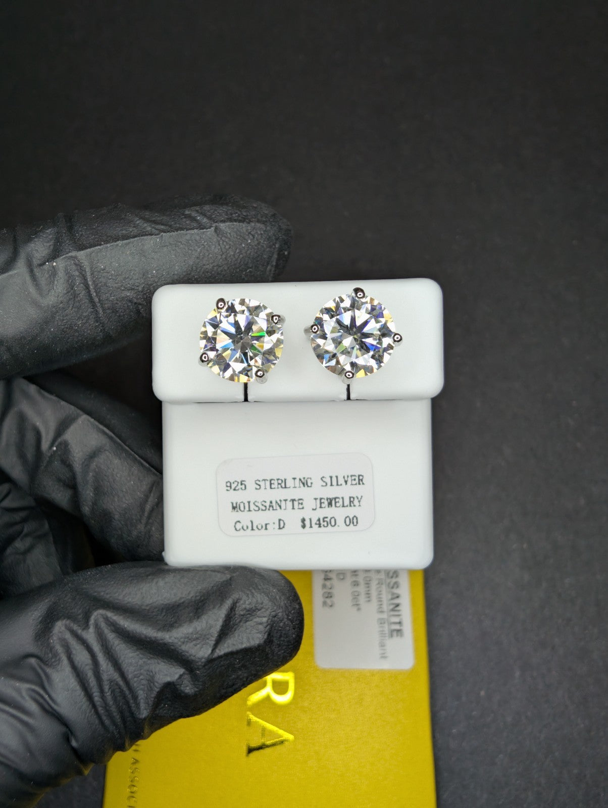 Solid 925 Silver GRA Certified VVS D 9.0mm Moissanite Solitaire Studs 6CTW