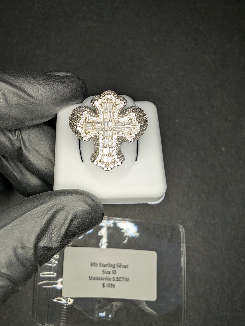 Solid 925 Sterling Silver Iced Out VVS D Moissanite Cross Ring Size 10