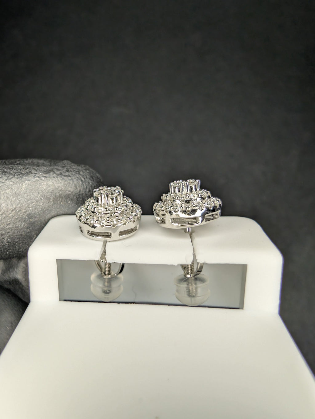Solid 925 Silver VVS D Moissanite 9.6mm Step Up Cluster Double Halo Studs