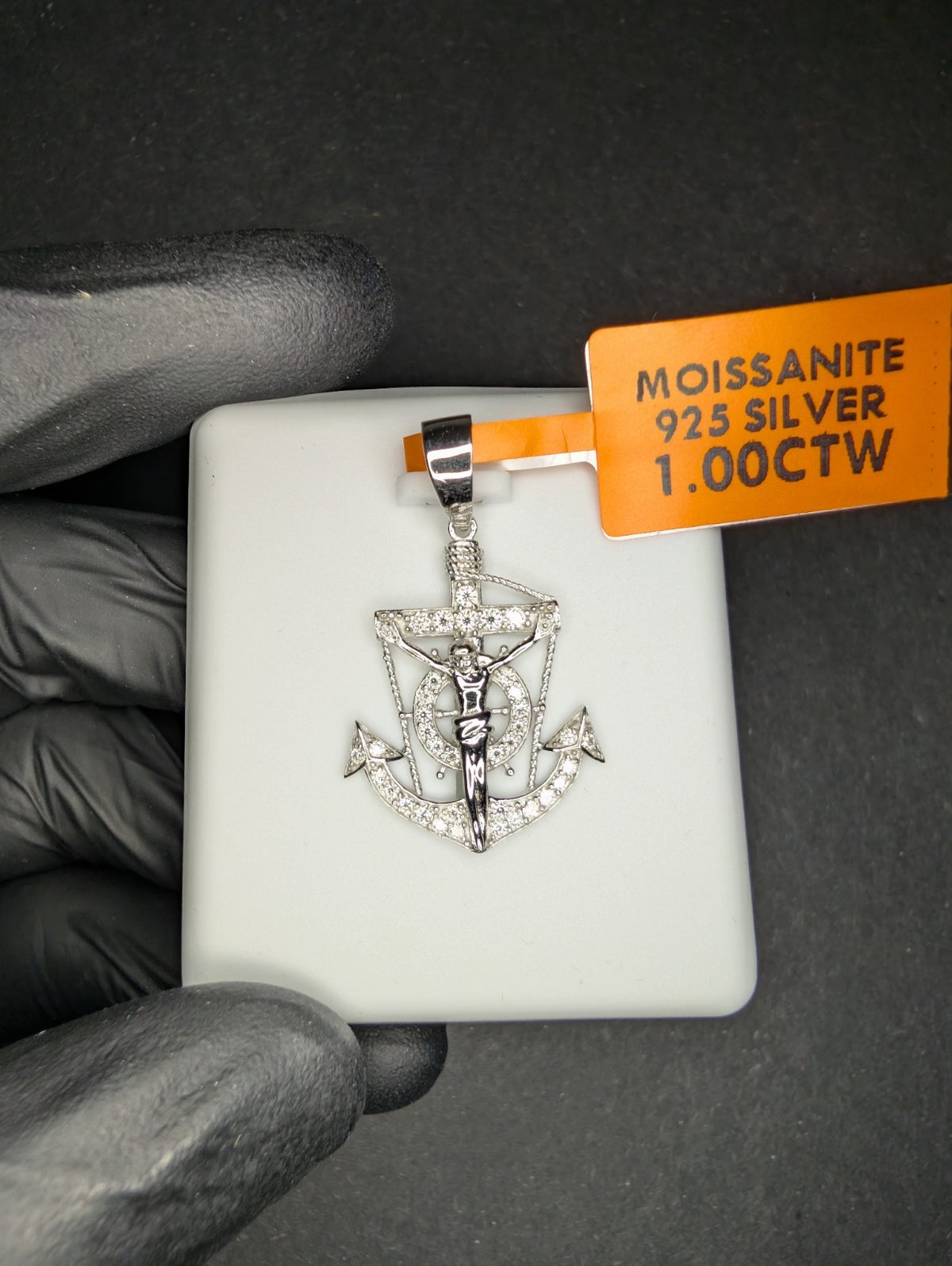Solid 925 Sterling Silver Iced Out VVS D Moissanite Mariner's Cross Pendant