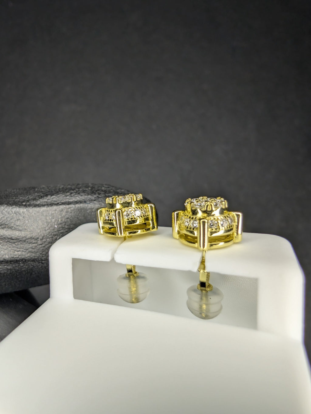 Gold over 925 Silver VVS D Moissanite Honeycomb Cluster w/ Hidden Halo Studs