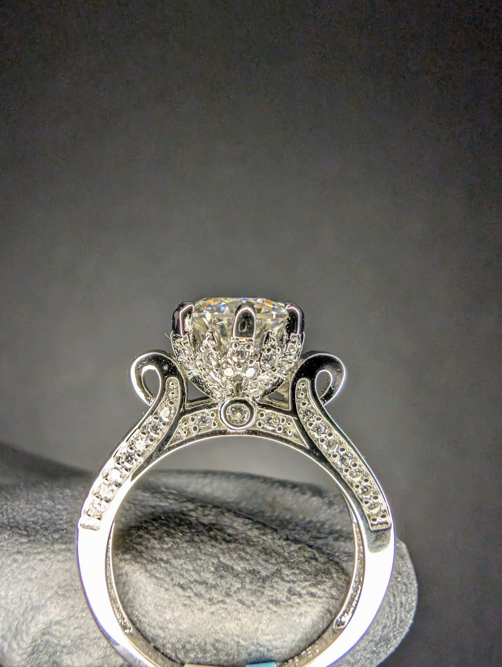 Solid 925 Silver VVS D Moissanite Cathedral Lotus Crown Solitaire Ring Size 7