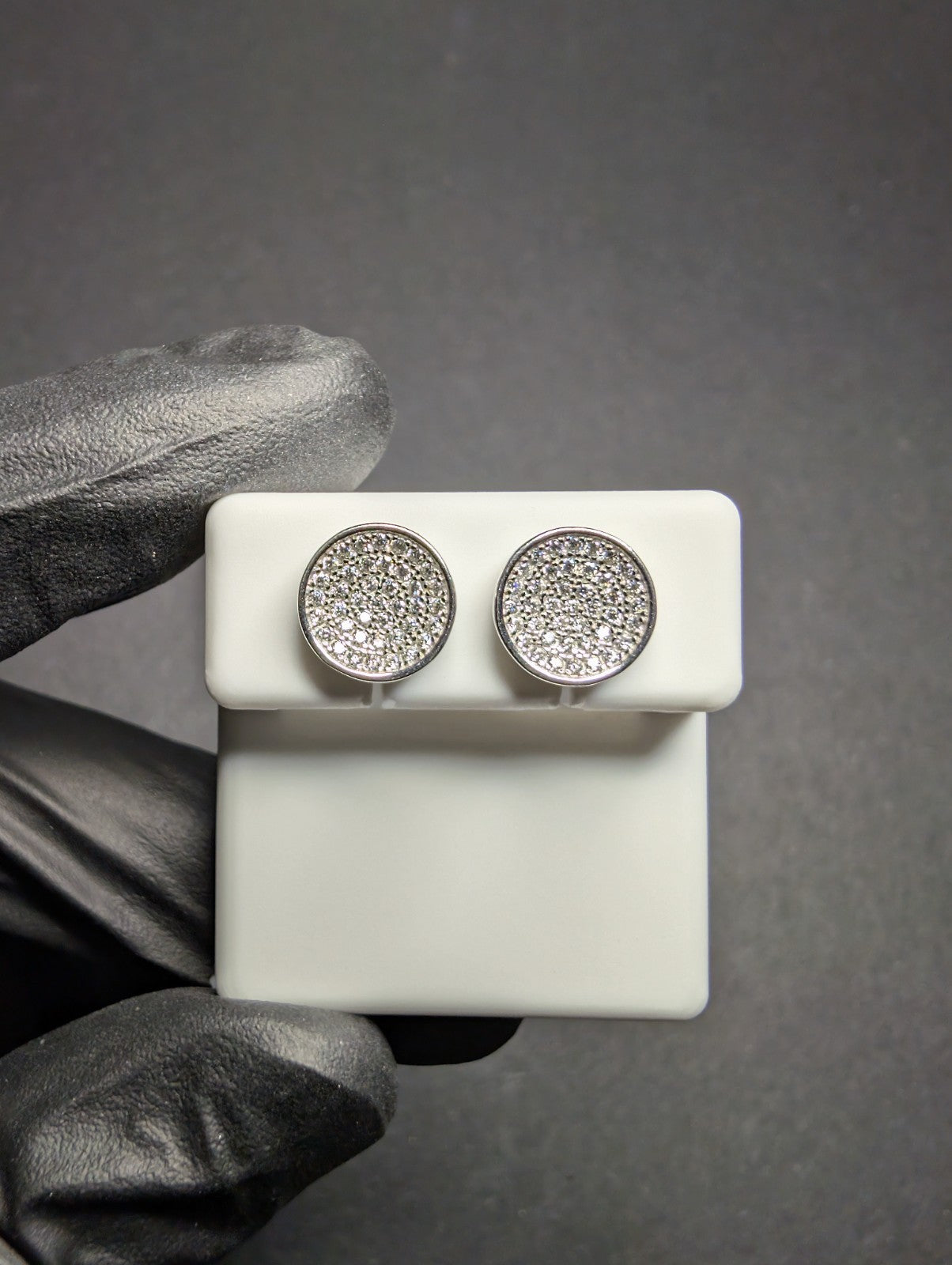 Solid 925 Sterling Silver 9.5mm Moissanite Dish / Circle Cluster Stud Earrings