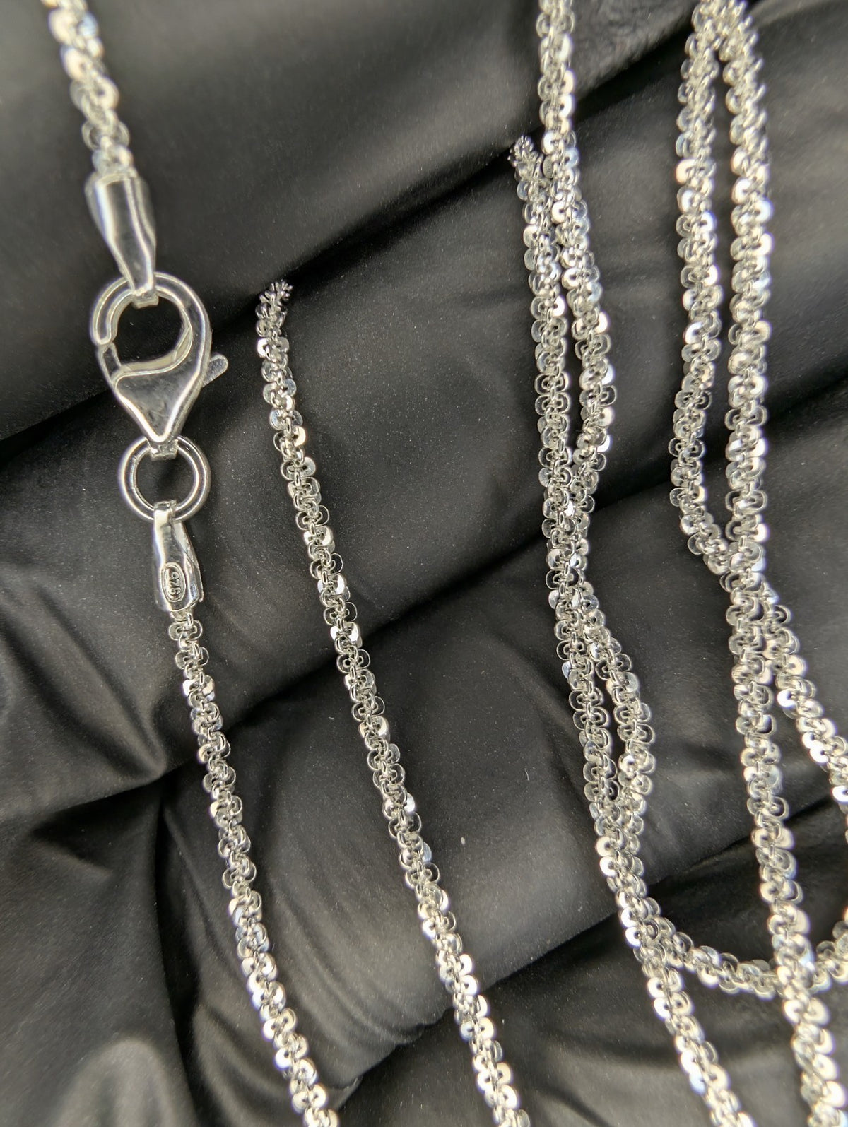 Solid 925 Italian Sterling Silver 1.7mm 24in Twisted Rock / Sparkle Necklace