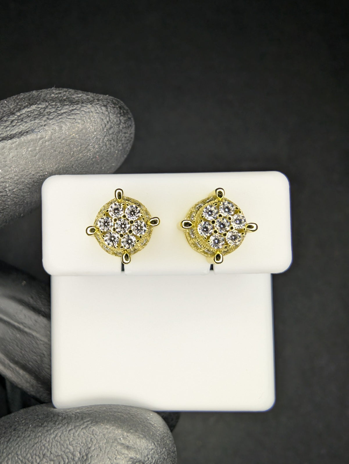 Gold over 925 Silver VVS D Moissanite Honeycomb Cluster w/ Hidden Halo Studs