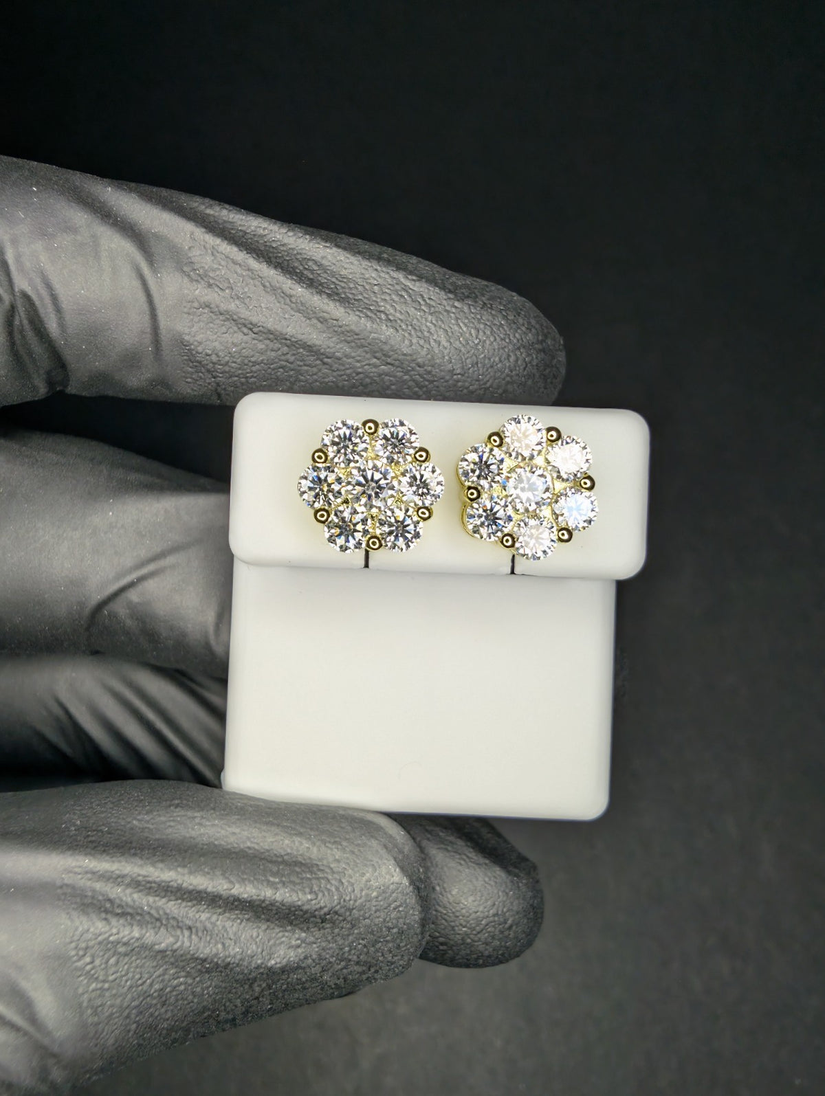 Gold over 925 Silver VVS D Moissanite 9.9mm Honeycomb Cluster Studs