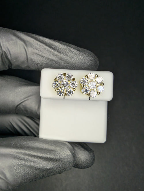 Gold over 925 Silver VVS D Moissanite 9.9mm Honeycomb Cluster Studs