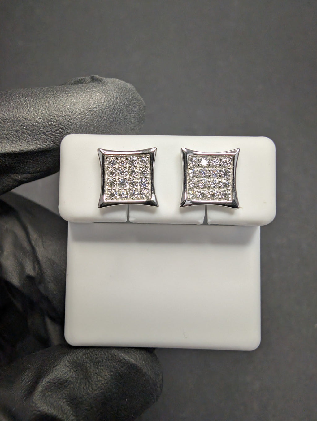 Solid 925 Sterling Silver VVS D Moissanite 9.0mm Pointed Square Stud Earrings