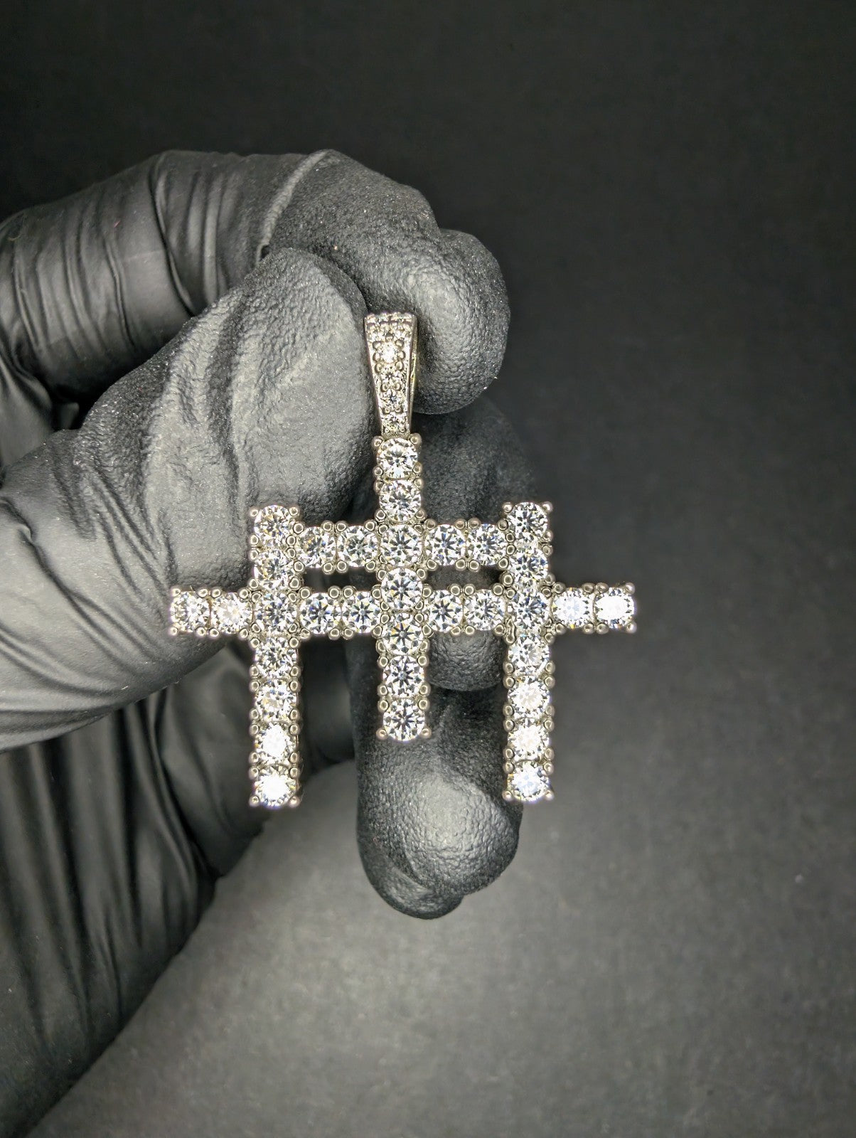 Solid 925 Sterling Silver VVS D Moissanite Tennis Triple Cross Pendant