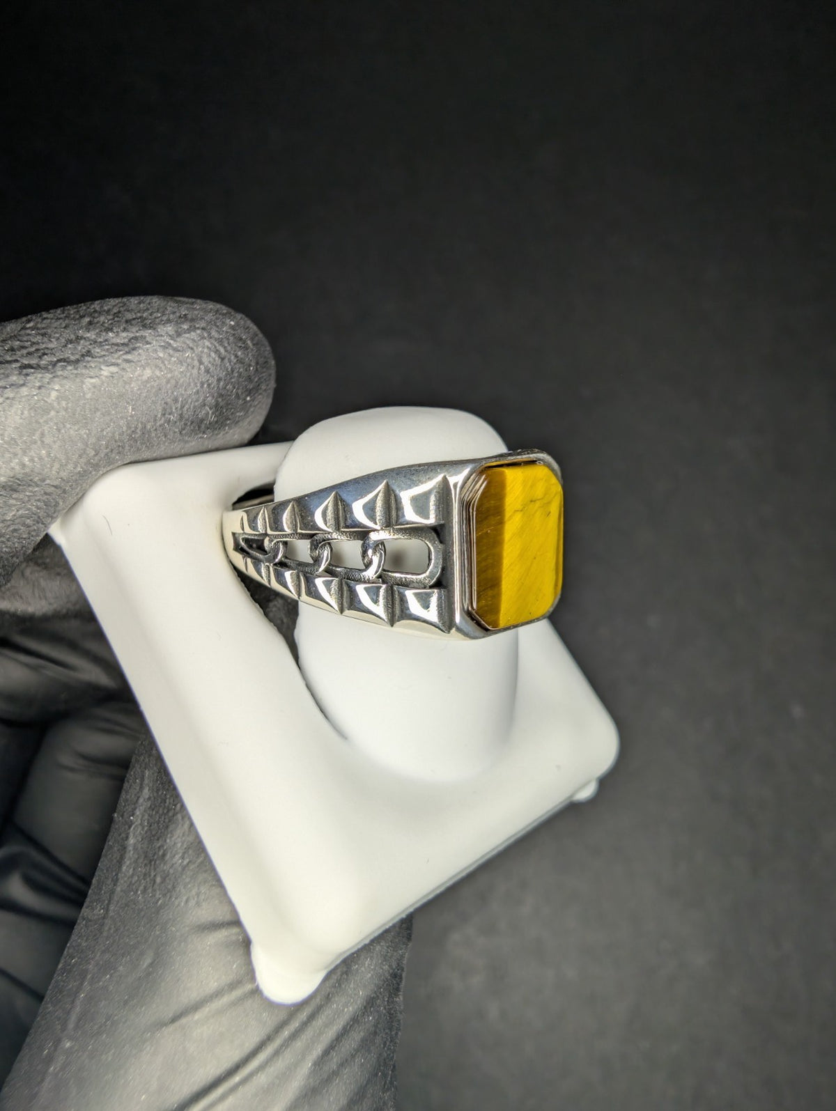 Solid 925 Sterling Silver Tiger Eye Signet Ring Size 11