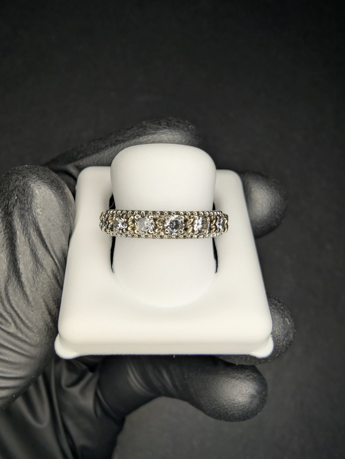 Judith Ripka Solid 925 Sterling Silver CZ Half Eternity Ring Size 5.75