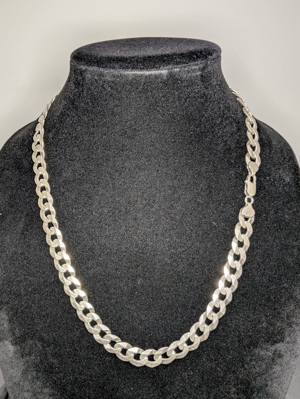 Solid 925 Italian Sterling Silver 22" 10.3mm Flat Cuban Necklace