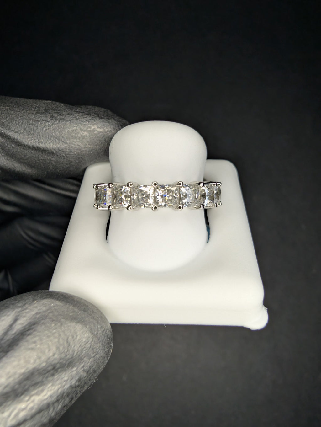 Solid 925 Sterling Silver VVS Princess Cut Moissanite Eternity Band Ring Size 6