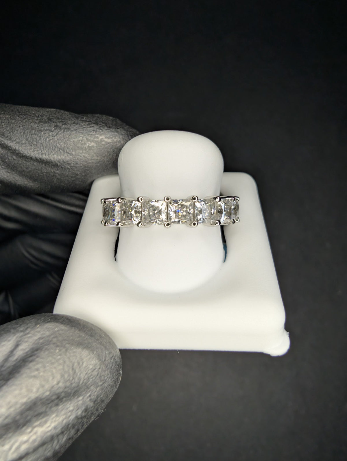 Solid 925 Sterling Silver VVS Princess Cut Moissanite Eternity Band Ring Size 6