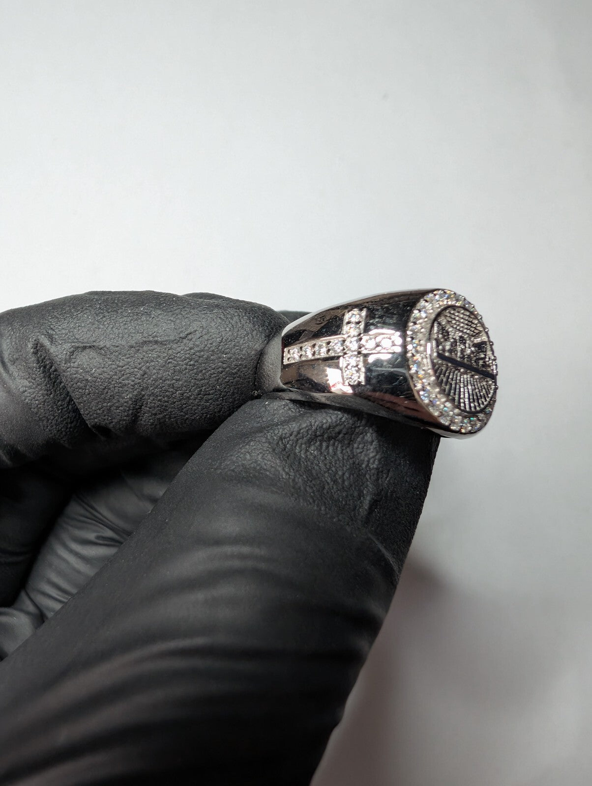 Solid 925 Sterling Silver Iced Out Moissanite Rounded Last Supper Ring Size 10
