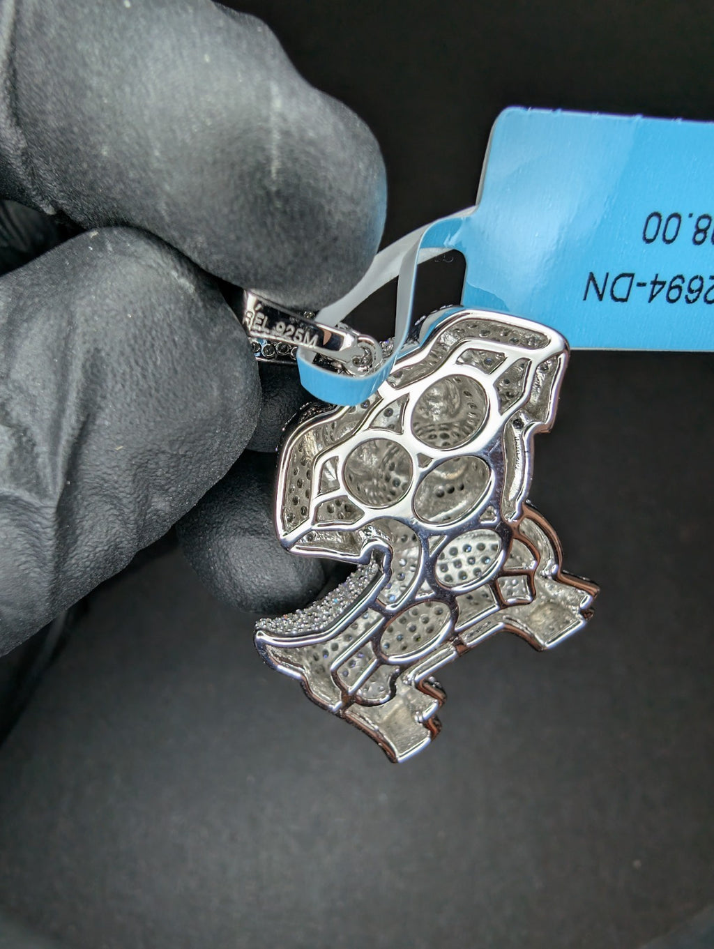 Solid 925 Sterling Silver Iced Out VVS D Black and White Moissanite Dog Pendant