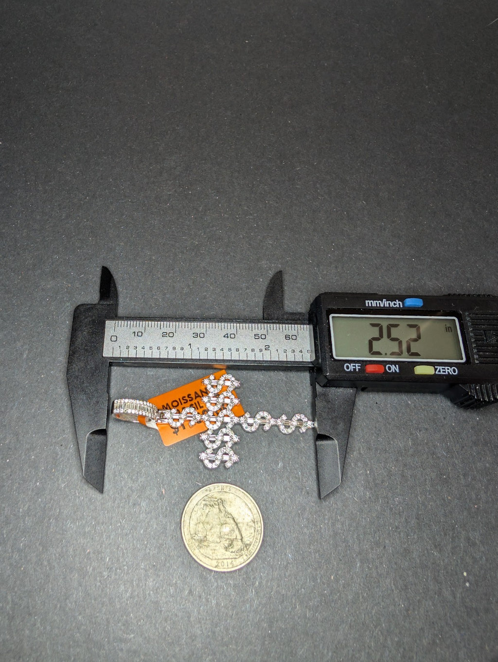 Solid 925 Silver VVS D Baguette and Round Moissanite Dollar Sign Cross Pendant