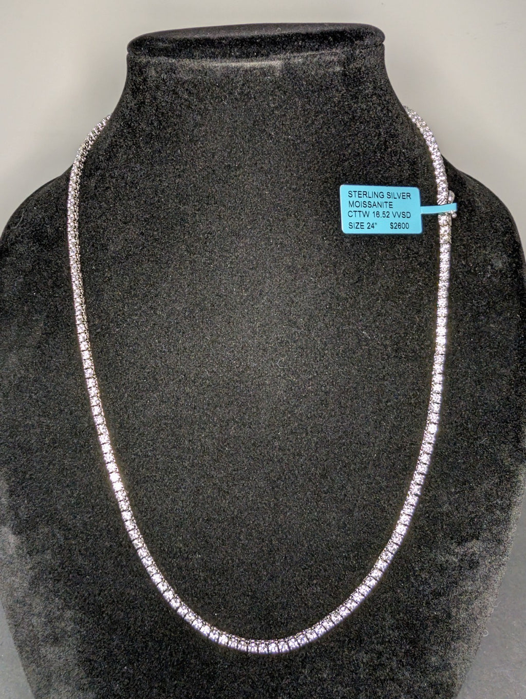 Solid 925 Sterling Silver VVS D Moissanite 3mm 24" Tennis Necklace