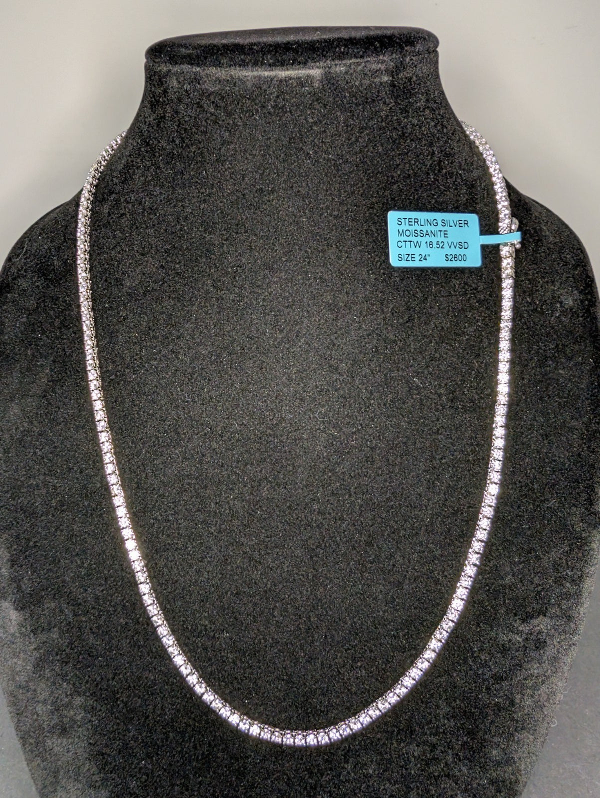 Solid 925 Sterling Silver VVS D Moissanite 3mm 24" Tennis Necklace
