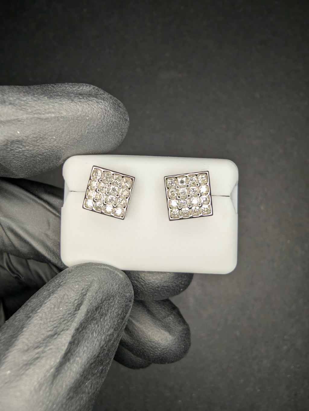 Solid 925 Silver VVS D Princess Cut Moissanite Square Cluster Stud Earrings