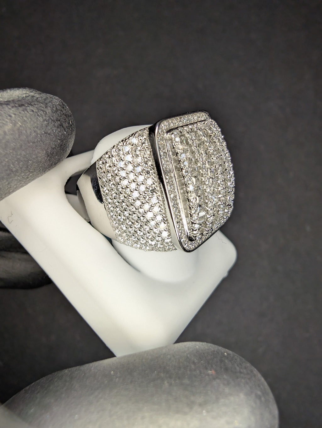 Solid 925 Sterling Silver Iced Out VVS D Baguette Moissanite Dome Ring Size 8