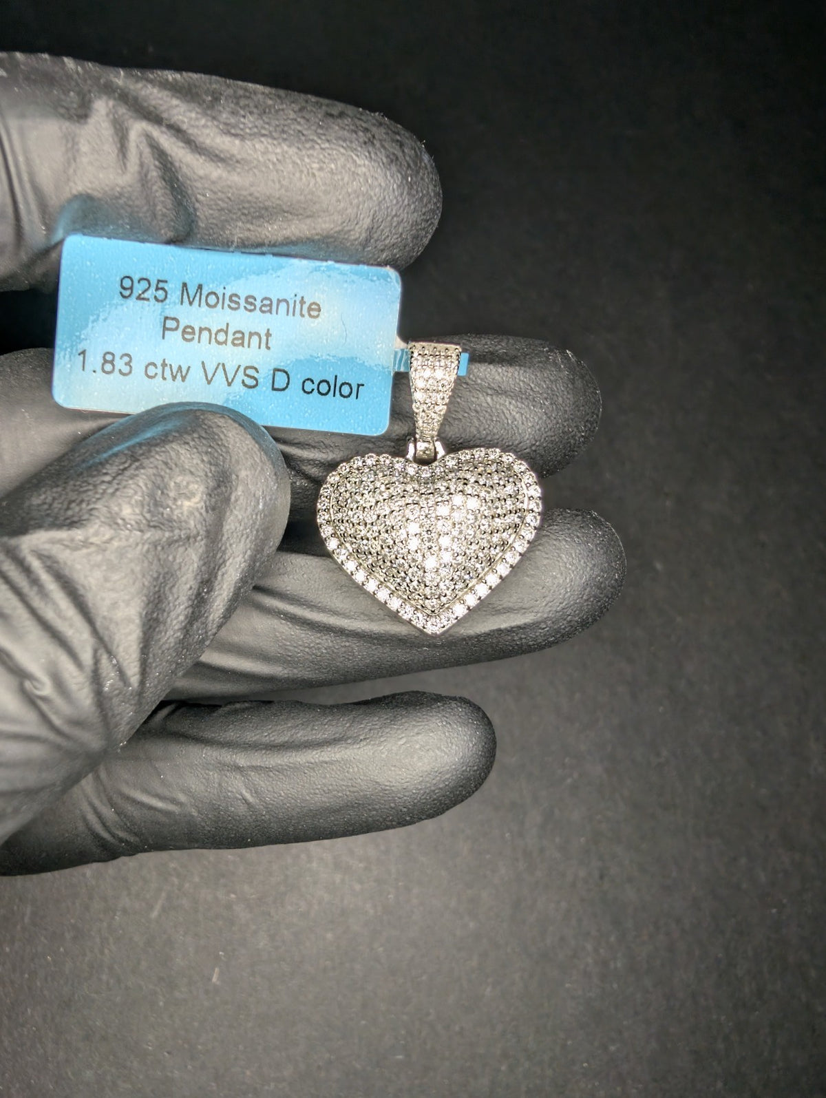 Solid 925 Sterling Silver Iced Out VVS D Color Moissanite Heart Pendant