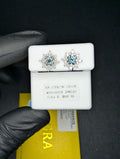 Solid 925 Sterling Silver GRA Certified Ice Blue Moissanite Sun Burst Studs