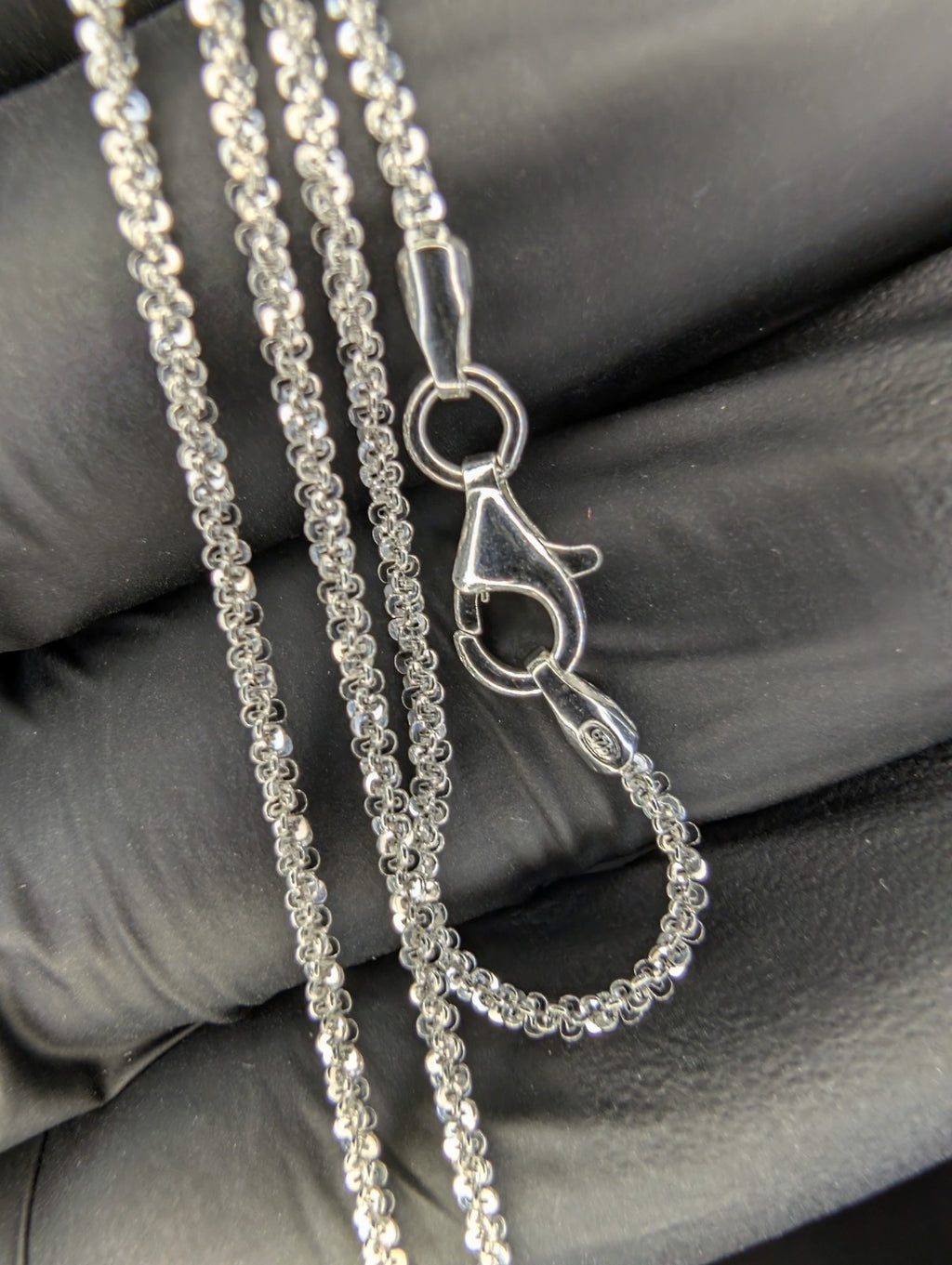 Solid 925 Italian Sterling Silver 1.7mm 20in Twisted Rock / Sparkle Necklace
