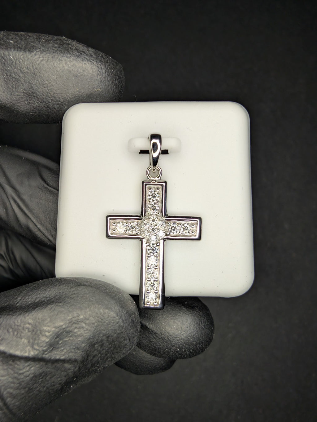 Solid 925 Silver Iced Out VVS D Moissanite Honeycomb Cluster Cross Pendant
