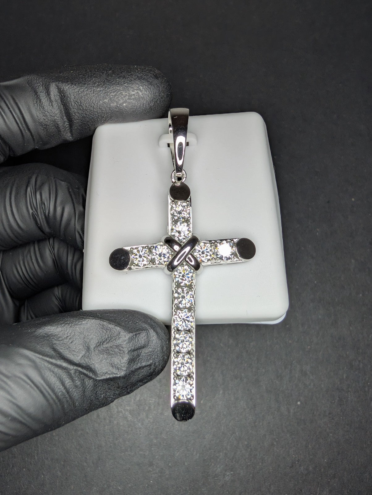 Solid 925 Sterling Silver Iced Out VVS D Color Moissanite X Tennis Cross Pendant